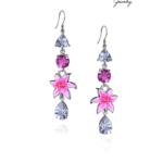 LE TACHA Hibiscus Dreamfall Earrings – Pink Topaz and White Topaz Drop Enchanted Floral Earrings with Hibiscus and Gemstones by LE TACHA Rose Gold Earrings Inspired by Forest Lake Dreams ต่างหู LE TACHA ดอกชบา และโทพาส รูปหยดน้ำ