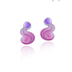 LE TACHA Pink Gradient Squirrel Tail with Crescent Moon & Purple Enamel Circle Earrings – Silver 925, White Topaz